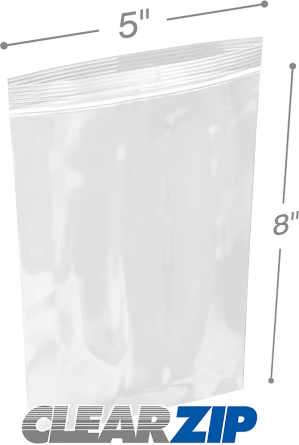 5x8 1.25 mil clear zip reclosable bags