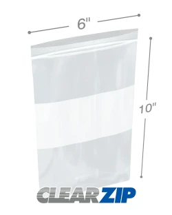2 Mil 6" x 10" White Block Clearzip Lock Top Bags