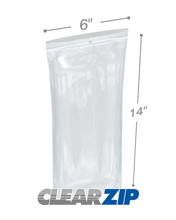 6 x 14 2 Mil Zipper Locking Bags with Hanghole