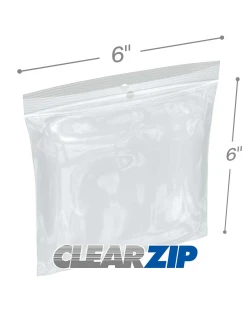 6" x 6" Hang Hole Clearzip® LockingTop Bags 4 Mil