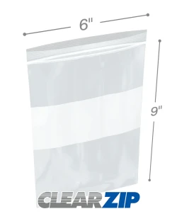 4 Mil 6" x 9" White Block Clearzip Lock Top Bags