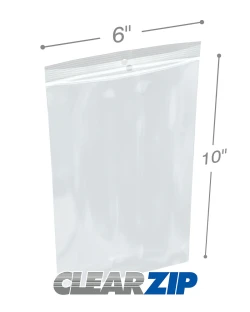 6" x 10" 2 Mil Clearzip Lock Top Hang Hole Bags