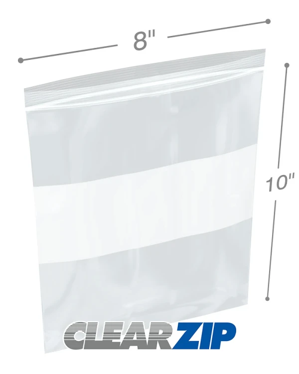 8 x 10 Clearzip Locking Top Bags with White Block 2 Mil