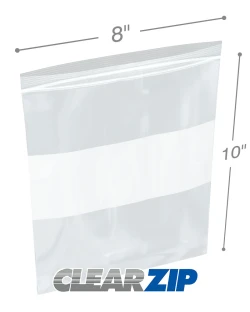 4 Mil 8" x 10" White Block Clearzip Lock Top Bags