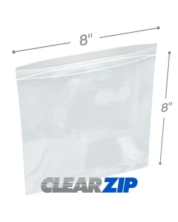 8" x 8" Zip Locking Bags 2 Mil - Clearzip