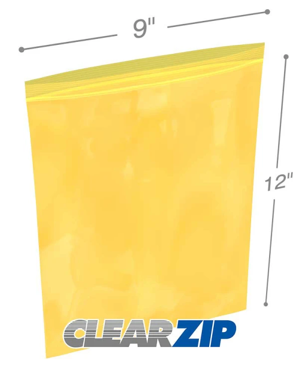 9x12 yellow zipper bags