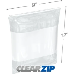 9" x 12" 3 Mil White Block Sliding Zipper Bags